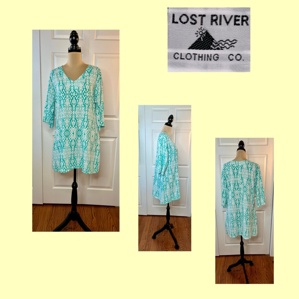 Lost River Teal Patterned Tunic, batiked, size L
